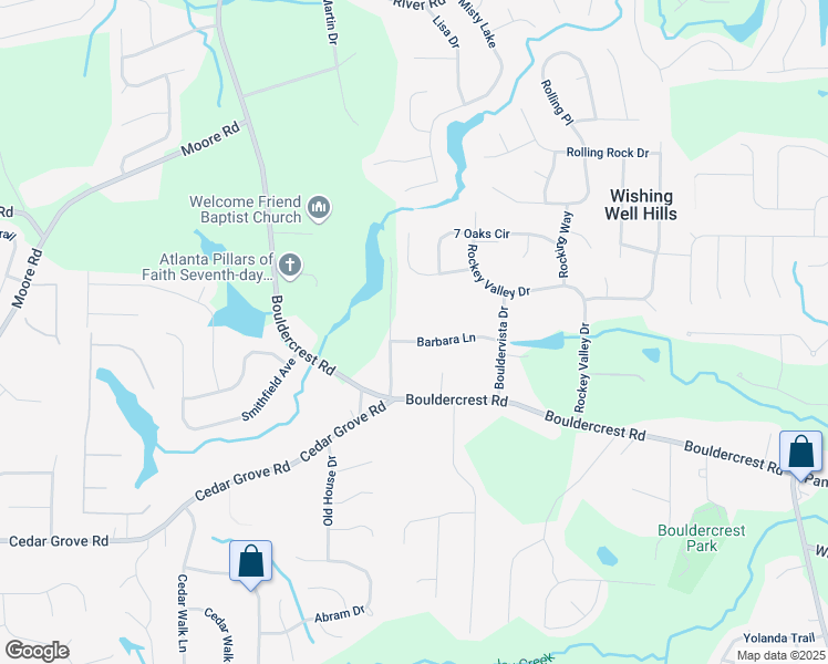 map of restaurants, bars, coffee shops, grocery stores, and more near 2164 Barbara Lane in Ellenwood
