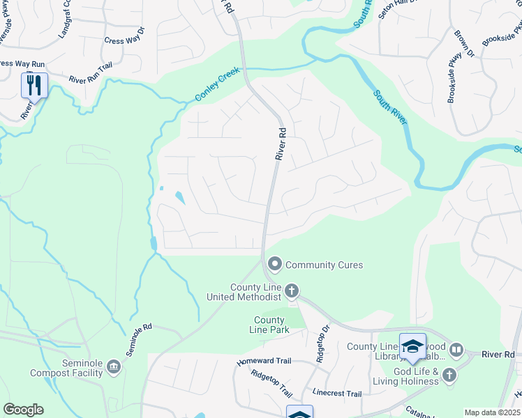 map of restaurants, bars, coffee shops, grocery stores, and more near 3999 Wabash Lane in Ellenwood