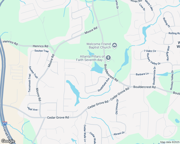 map of restaurants, bars, coffee shops, grocery stores, and more near 4041 Smithfield Trail in Ellenwood