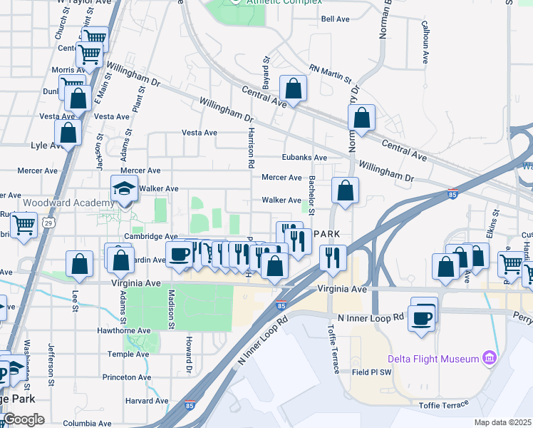 map of restaurants, bars, coffee shops, grocery stores, and more near 1356 Walker Avenue in Atlanta