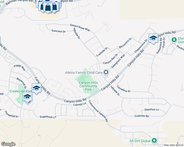 map of restaurants, bars, coffee shops, grocery stores, and more near 34221 Woodmont in Lake Elsinore