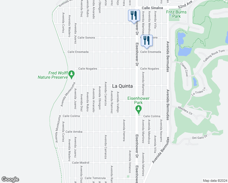 map of restaurants, bars, coffee shops, grocery stores, and more near 53110 Avenue Ramirez in La Quinta