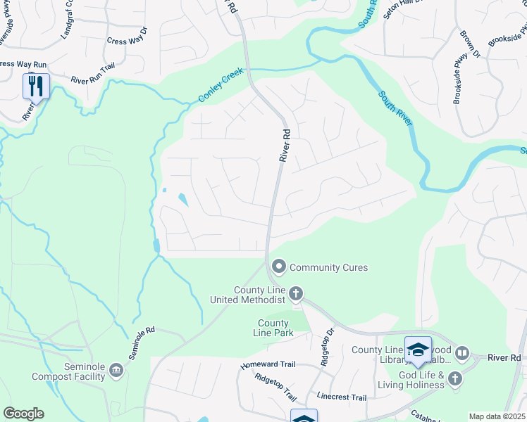 map of restaurants, bars, coffee shops, grocery stores, and more near 3999 Wabash Lane in Ellenwood