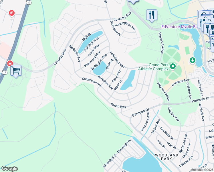 map of restaurants, bars, coffee shops, grocery stores, and more near 1399 Berkshire Avenue in Myrtle Beach