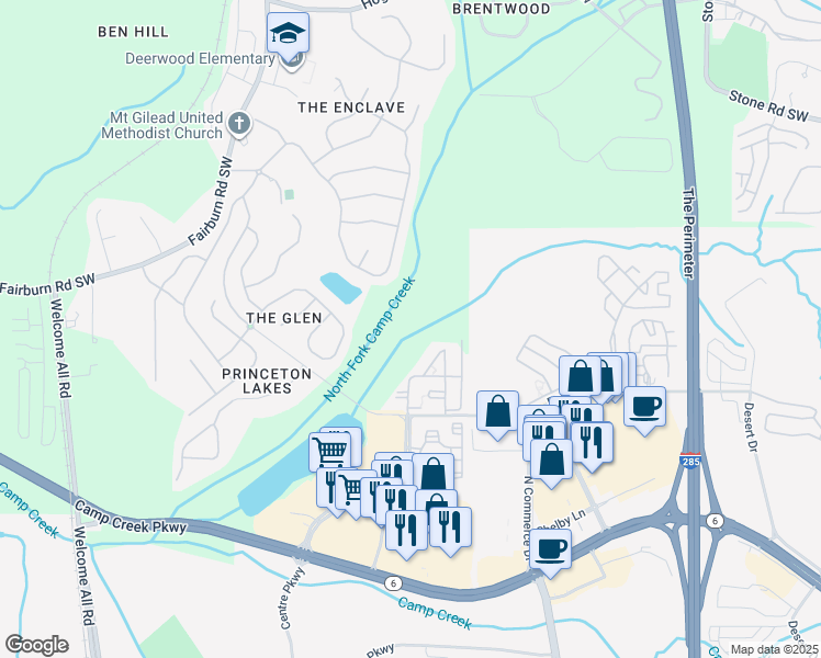 map of restaurants, bars, coffee shops, grocery stores, and more near 3891 Redwine Road in Atlanta
