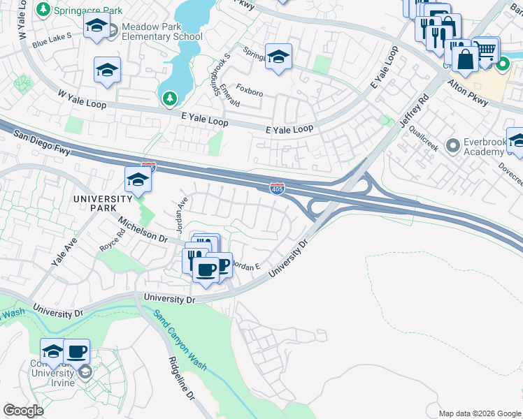 map of restaurants, bars, coffee shops, grocery stores, and more near 1 Dogwood South in Irvine