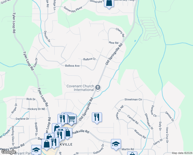 map of restaurants, bars, coffee shops, grocery stores, and more near 5450 Old Springville Road Northeast in Pinson