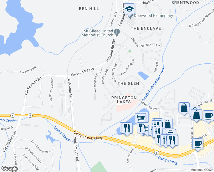 map of restaurants, bars, coffee shops, grocery stores, and more near 3274 Saville Street Southwest in Atlanta