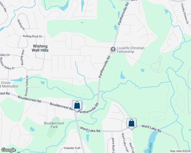 map of restaurants, bars, coffee shops, grocery stores, and more near 2636 Brittany Park Lane in Ellenwood