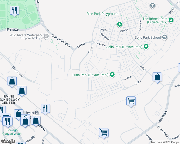 map of restaurants, bars, coffee shops, grocery stores, and more near 636 Sonia in Irvine