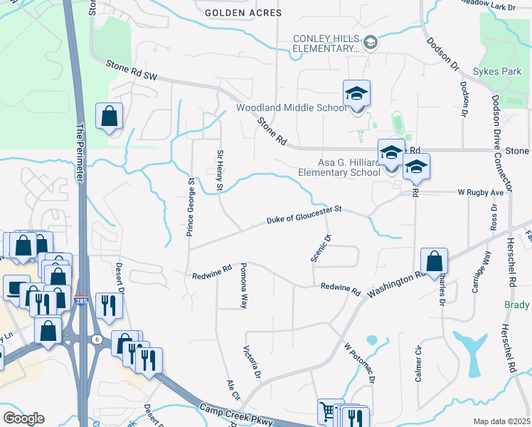map of restaurants, bars, coffee shops, grocery stores, and more near 2985 Duke of Gloucester Street in East Point