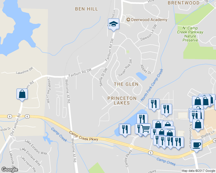 map of restaurants, bars, coffee shops, grocery stores, and more near 3217 Wellington Walk Southwest in Atlanta