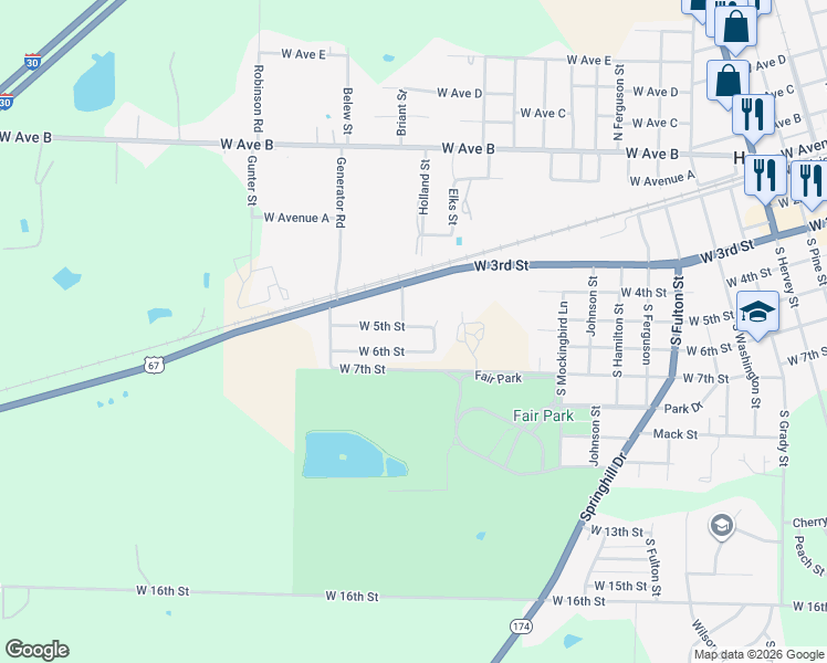 map of restaurants, bars, coffee shops, grocery stores, and more near 1603 West 5th Street in Hope