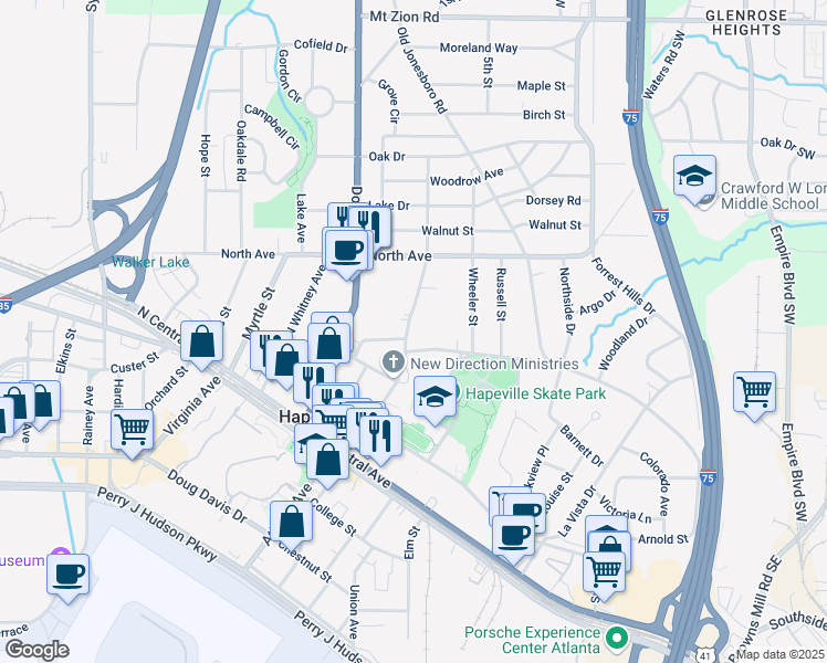 map of restaurants, bars, coffee shops, grocery stores, and more near 3270 North Fulton Avenue in Atlanta