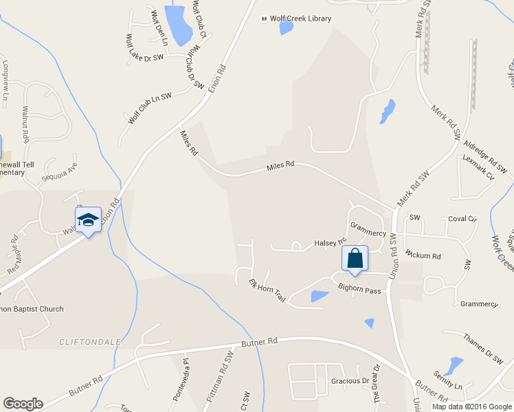 map of restaurants, bars, coffee shops, grocery stores, and more near 5700 Miles Road in Atlanta