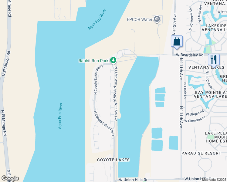 map of restaurants, bars, coffee shops, grocery stores, and more near 11518 West Gecko Court in Surprise
