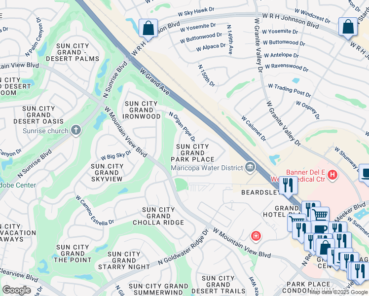 map of restaurants, bars, coffee shops, grocery stores, and more near 19925 North Summer Dream Drive in Surprise