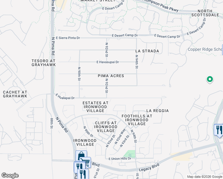 map of restaurants, bars, coffee shops, grocery stores, and more near 9201 East Rimrock Drive in Scottsdale