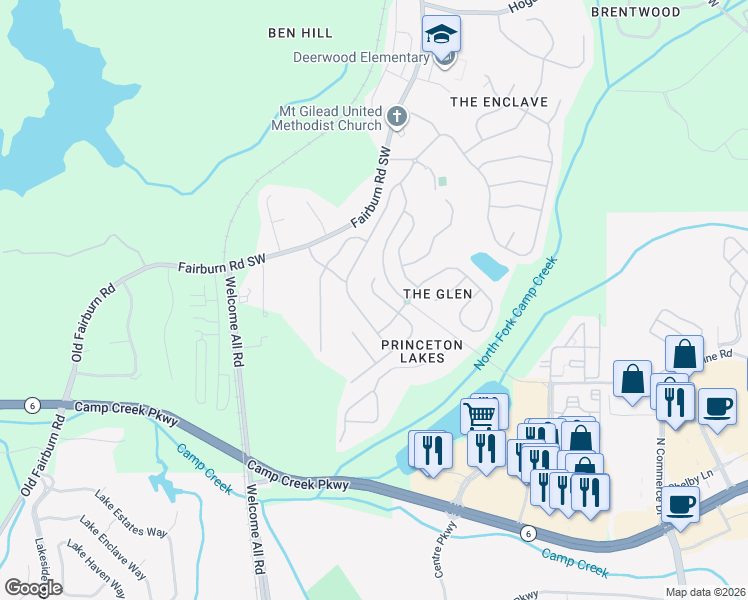 map of restaurants, bars, coffee shops, grocery stores, and more near 3217 Wellington Walk Southwest in Atlanta