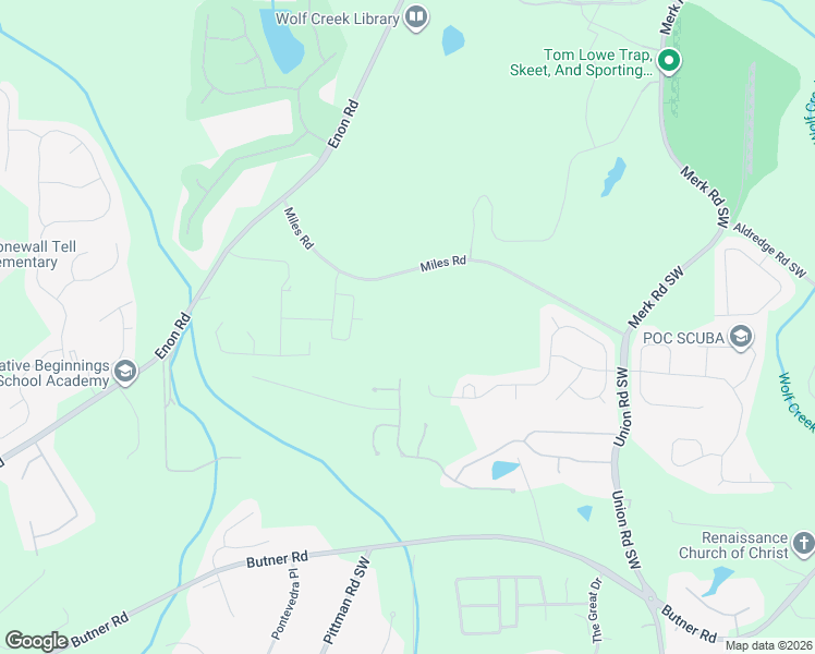 map of restaurants, bars, coffee shops, grocery stores, and more near 5700 Miles Road in Atlanta