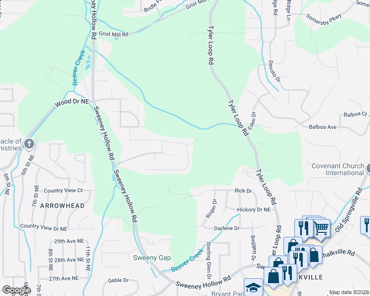 map of restaurants, bars, coffee shops, grocery stores, and more near 4550 Winchester Hills Way in Birmingham