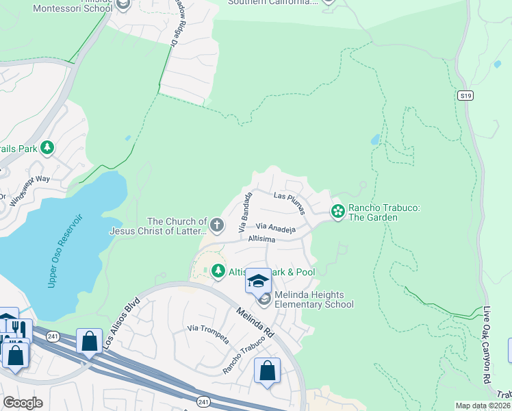 map of restaurants, bars, coffee shops, grocery stores, and more near Vía Perico in Rancho Santa Margarita