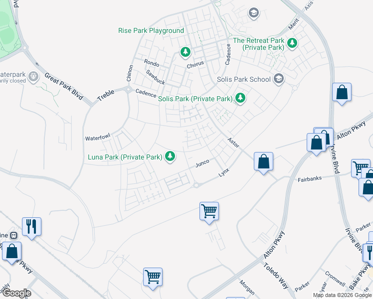 map of restaurants, bars, coffee shops, grocery stores, and more near 232 Junco in Irvine
