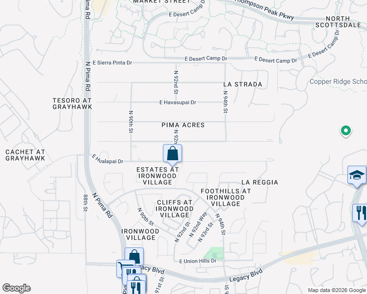map of restaurants, bars, coffee shops, grocery stores, and more near 9201 E Rimrock Dr in Scottsdale