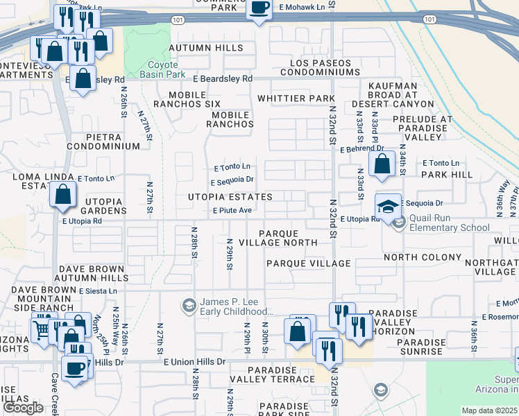 map of restaurants, bars, coffee shops, grocery stores, and more near in Phoenix