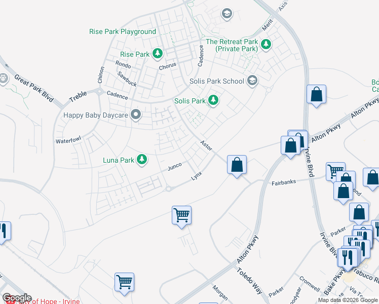 map of restaurants, bars, coffee shops, grocery stores, and more near 114 Seep in Irvine