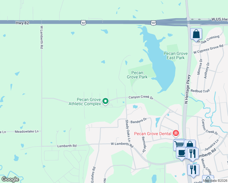 map of restaurants, bars, coffee shops, grocery stores, and more near 2812 Fawnwood Court in Sherman