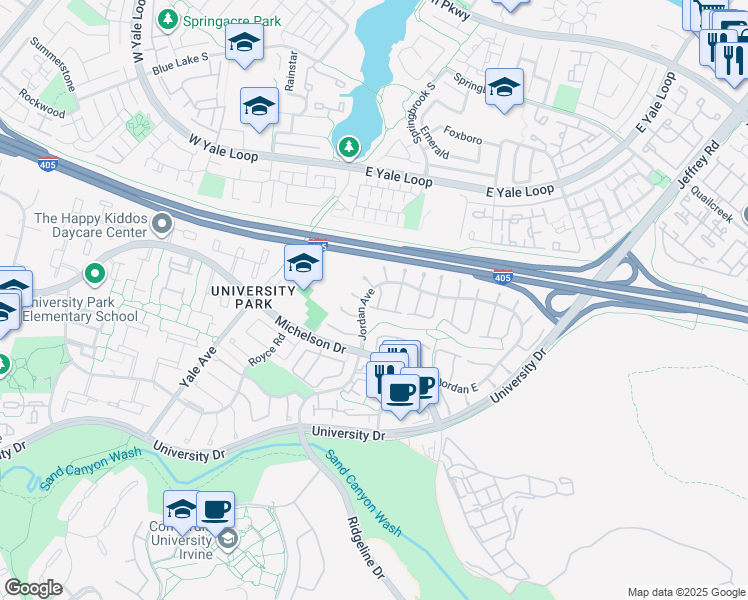 map of restaurants, bars, coffee shops, grocery stores, and more near 17315 Peach in Irvine