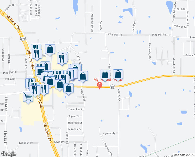 map of restaurants, bars, coffee shops, grocery stores, and more near 4415 Lamar Avenue in Paris
