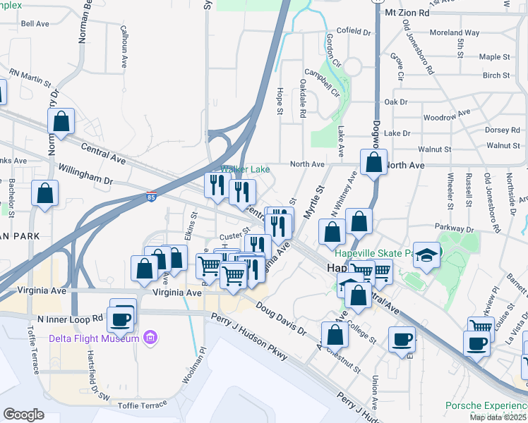 map of restaurants, bars, coffee shops, grocery stores, and more near 809 North Central Avenue in Atlanta