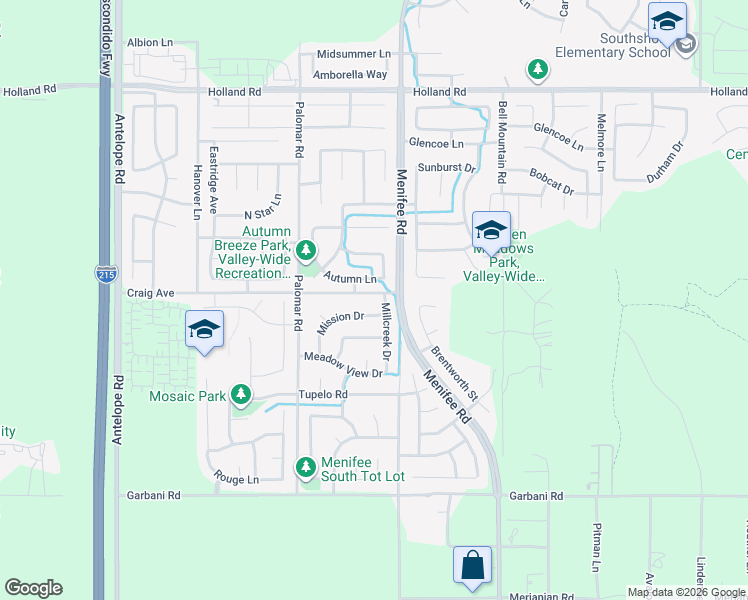 map of restaurants, bars, coffee shops, grocery stores, and more near 28703 Craig Avenue in Menifee