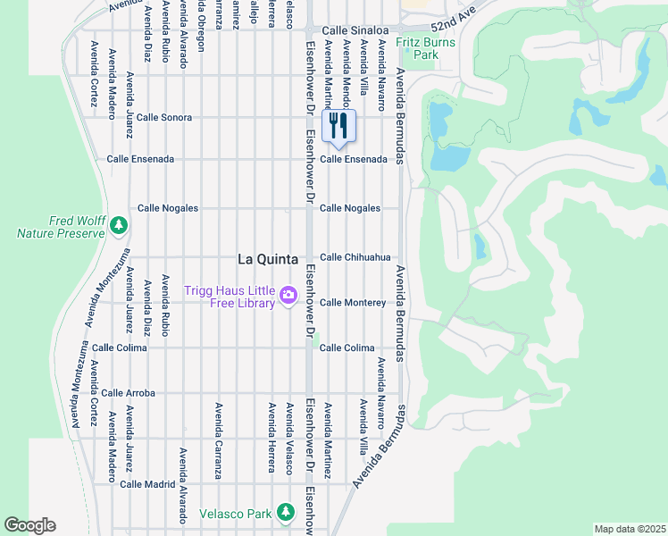 map of restaurants, bars, coffee shops, grocery stores, and more near 53070 Avenue Martinez in La Quinta