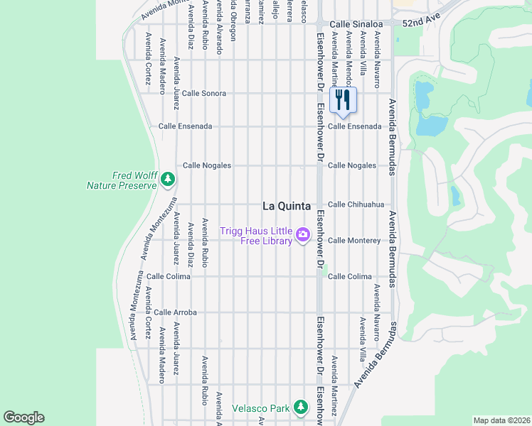 map of restaurants, bars, coffee shops, grocery stores, and more near 53060 Avenue Ramirez in La Quinta