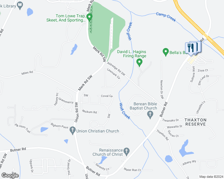 map of restaurants, bars, coffee shops, grocery stores, and more near 5292 Lexmark Circle in Atlanta