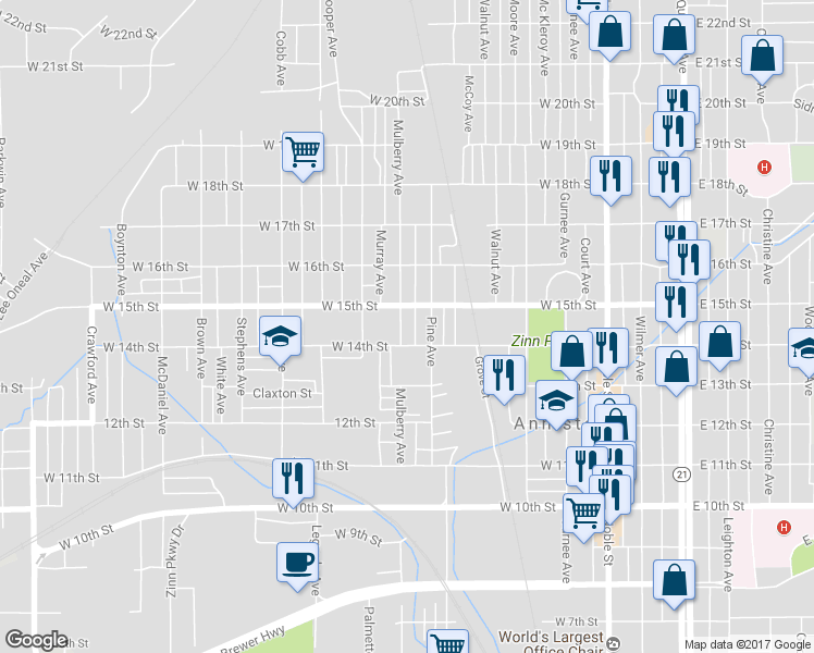 map of restaurants, bars, coffee shops, grocery stores, and more near 1407 Mulberry Avenue in Anniston