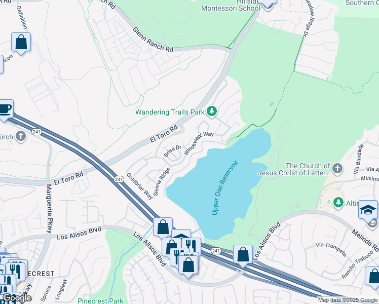 map of restaurants, bars, coffee shops, grocery stores, and more near 81 Windswept Way in Mission Viejo