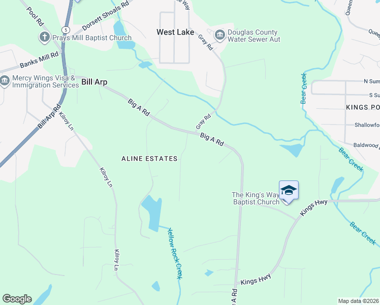 map of restaurants, bars, coffee shops, grocery stores, and more near 5230 Brookshire Court in Douglasville