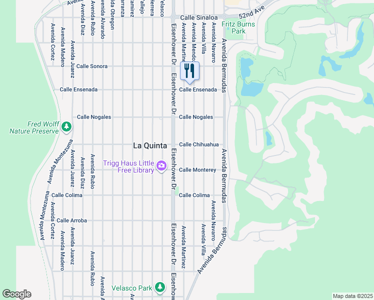 map of restaurants, bars, coffee shops, grocery stores, and more near 53070 Avenue Martinez in La Quinta