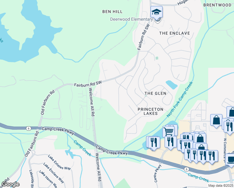 map of restaurants, bars, coffee shops, grocery stores, and more near 3253 Welmingham Drive Southwest in Atlanta