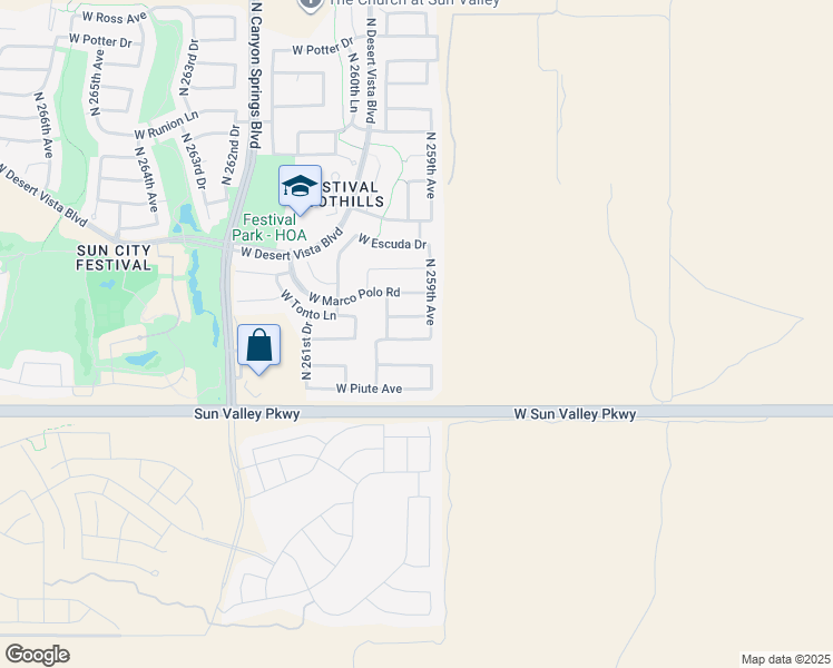 map of restaurants, bars, coffee shops, grocery stores, and more near 25950 West Sequoia Drive in Buckeye