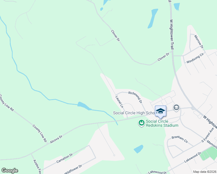 map of restaurants, bars, coffee shops, grocery stores, and more near 148 Laurel Lane in Social Circle