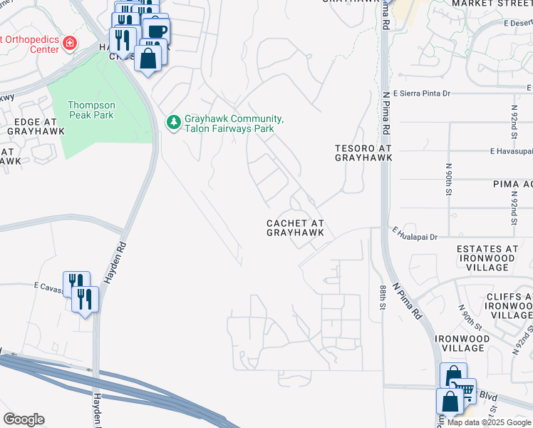 map of restaurants, bars, coffee shops, grocery stores, and more near 19442 North 84th Street in Scottsdale