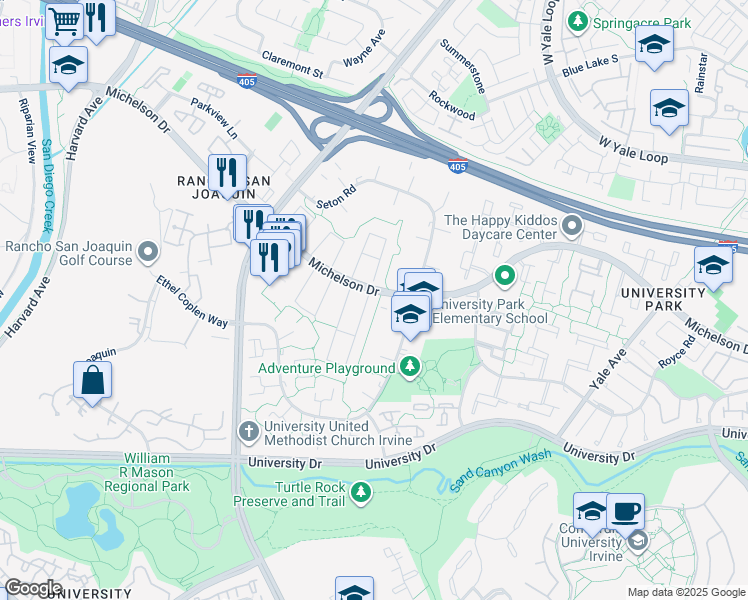 map of restaurants, bars, coffee shops, grocery stores, and more near 36 Mann Street in Irvine