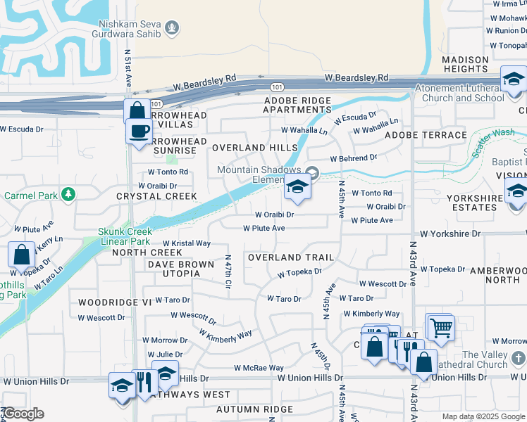 map of restaurants, bars, coffee shops, grocery stores, and more near 4718 West Oraibi Drive in Glendale