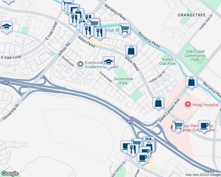 map of restaurants, bars, coffee shops, grocery stores, and more near 9 Hawk in Irvine