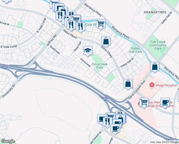 map of restaurants, bars, coffee shops, grocery stores, and more near 9 Hawk in Irvine